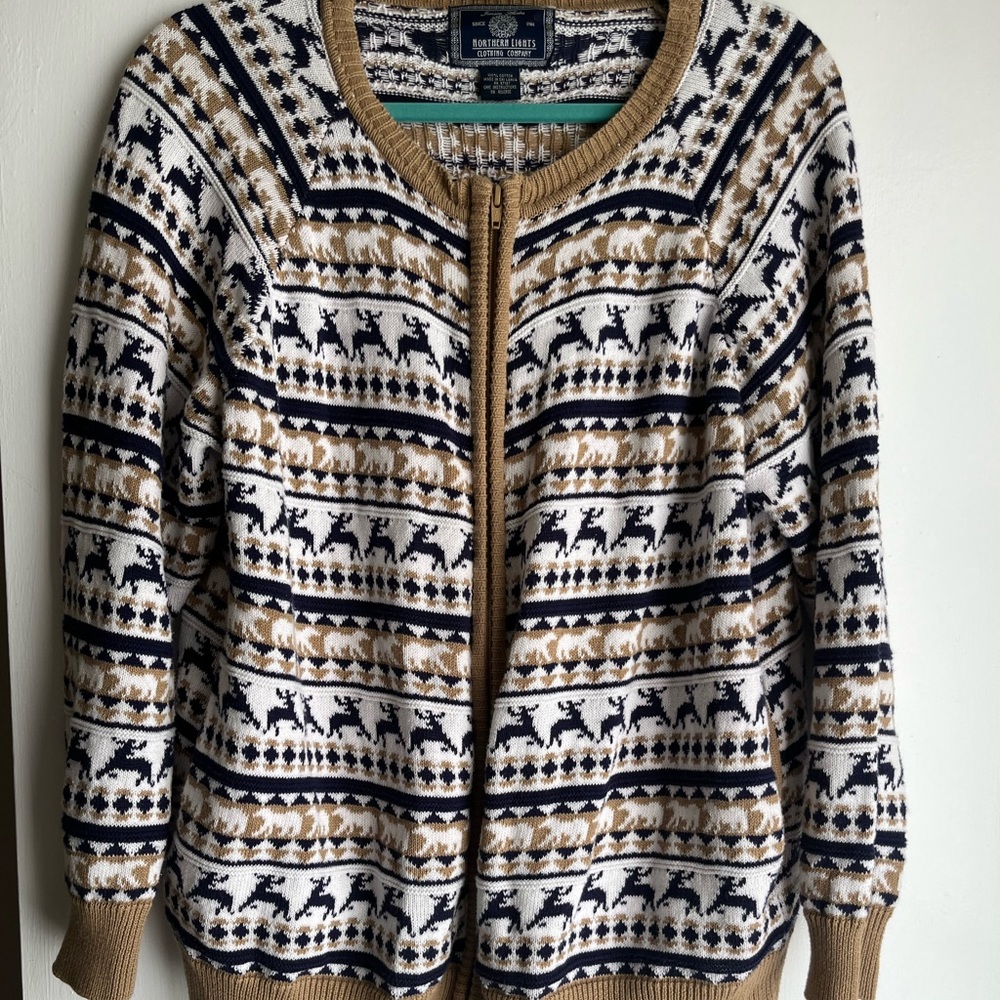 Northern Lights Juneau Alaska Sweater Dears Cardigan Vintage Cotton Large